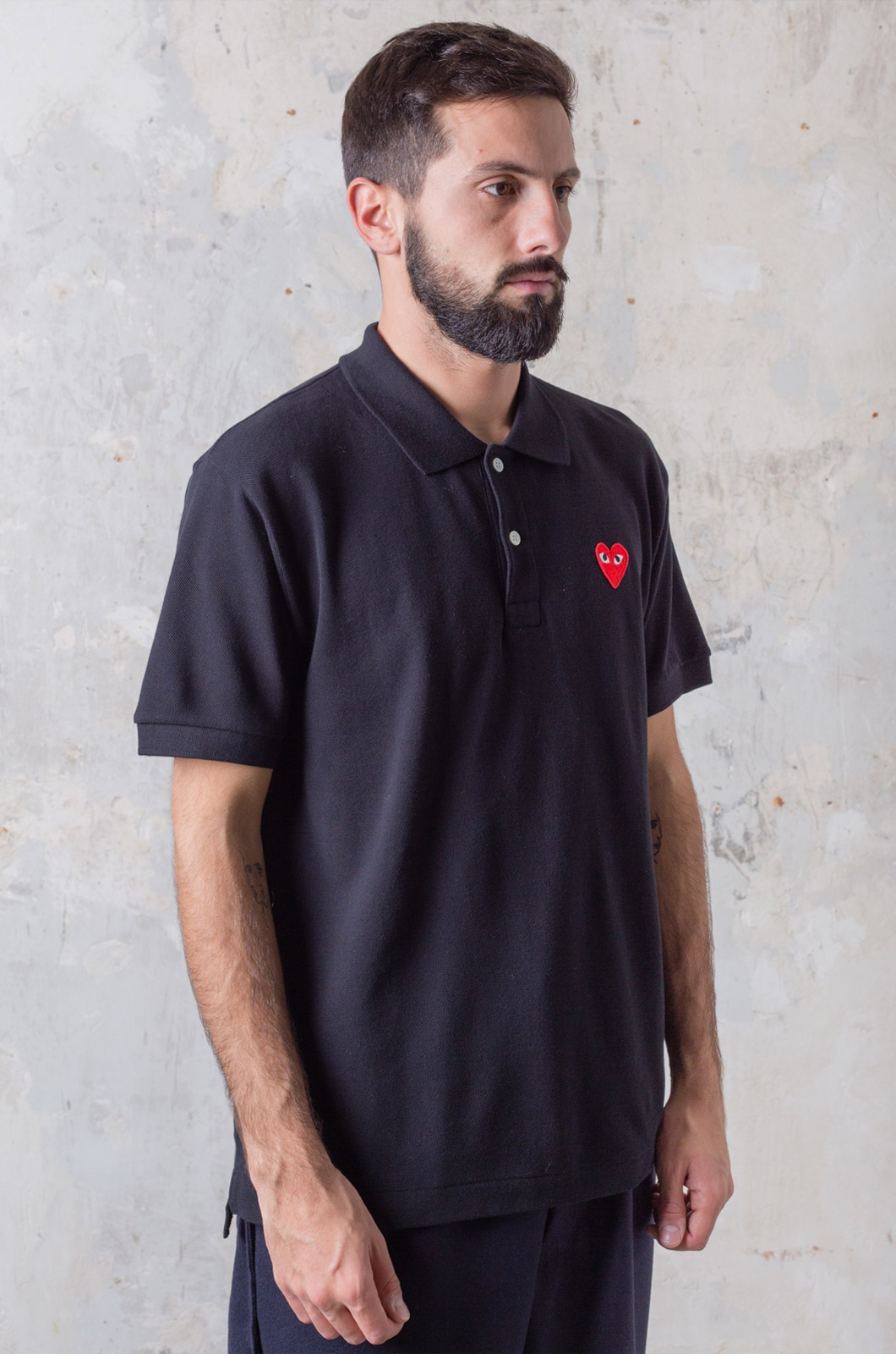 Comme Des Garcons Embroidered Red Heart Polo Shirt In Black, Size Small ...