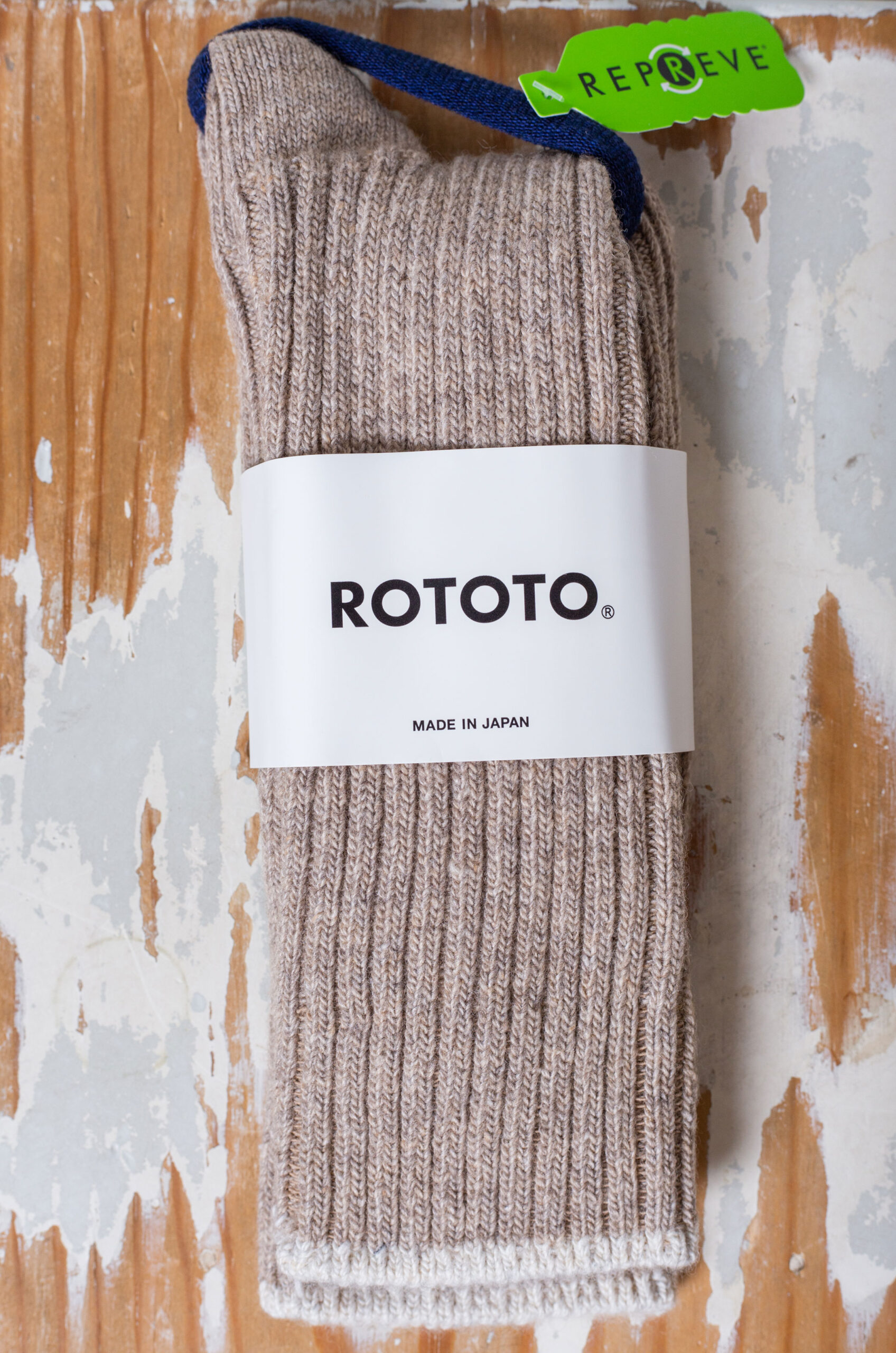 Rototo - Recycle W/PL Ribbed Crew - Beige - RENDEZ-VOUS STORE