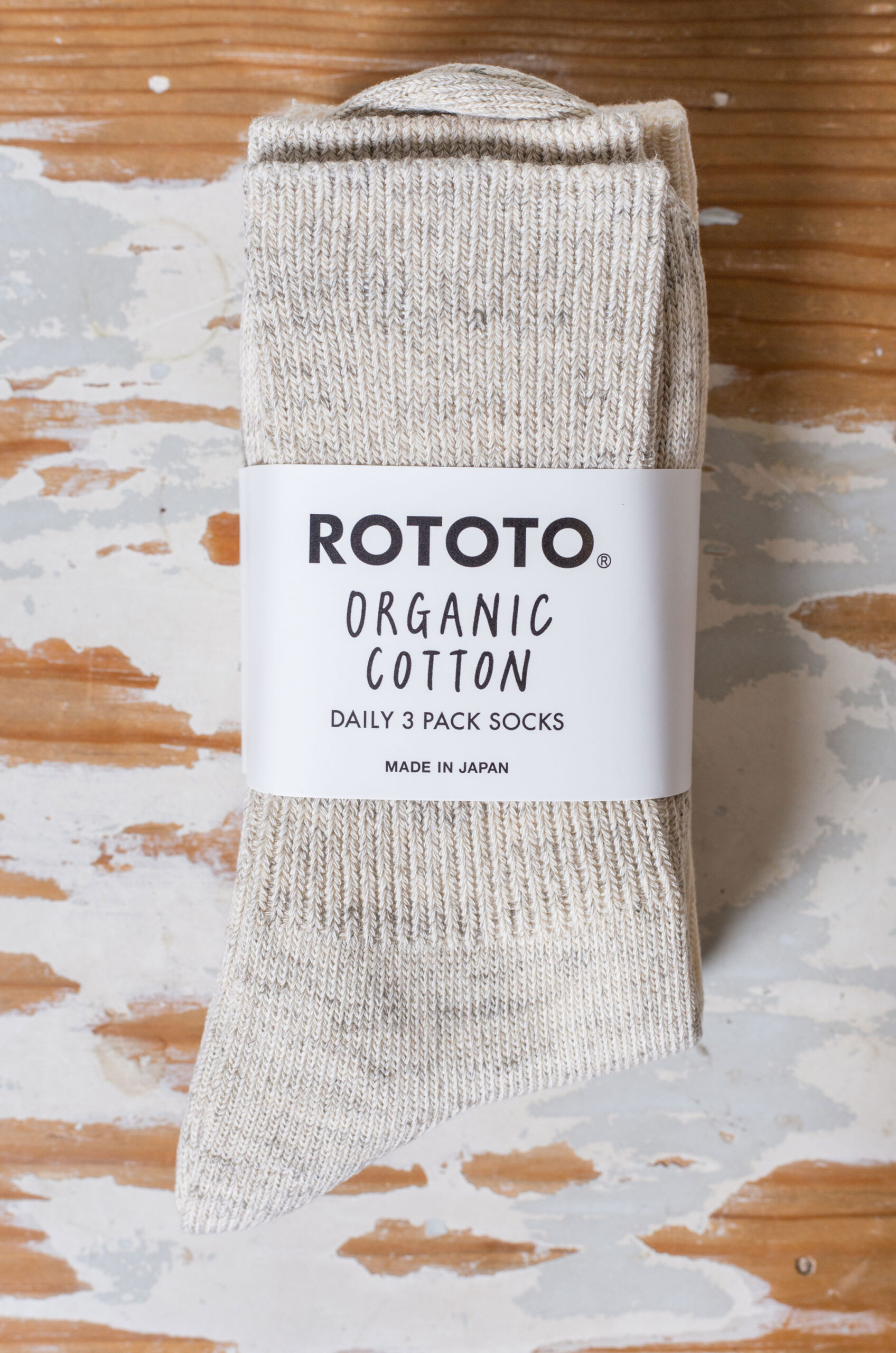 Rototo - Organic Daily 3 Pack Ribbed - Ecru/Gray - RENDEZ-VOUS STORE